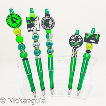 Wicked Beaded Ballpoint Pens - Oz Inspired Beadable Pens - Silicone Beads and Plastic Pen - Elphaba & Glinda - Stocking Stuffer Gift