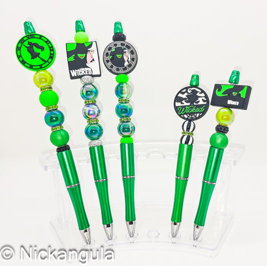 Wicked Beaded Ballpoint Pens - Oz Inspired Beadable Pens - Silicone Beads and Plastic Pen - Elphaba & Glinda - Stocking Stuffer Gift