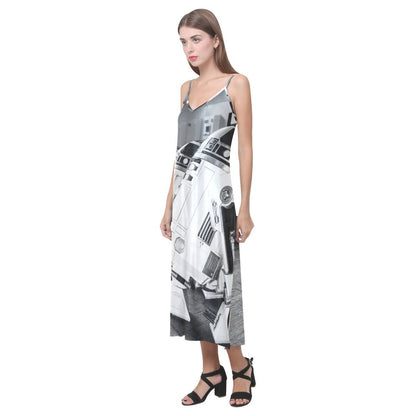 Droid Line R2-D2 & Friends Black and White V-Neck Slip Dress - Star Wars Inspired Women's Fashion - Sleeveless - Spaghetti Strap - Geek Girl