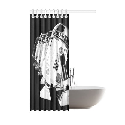 Can Personalize! 8 Sizes - R2-D2 & Friends Black and White Shower Curtain - Star Wars Inspired Artoo Detoo Droid Bathroom Decor