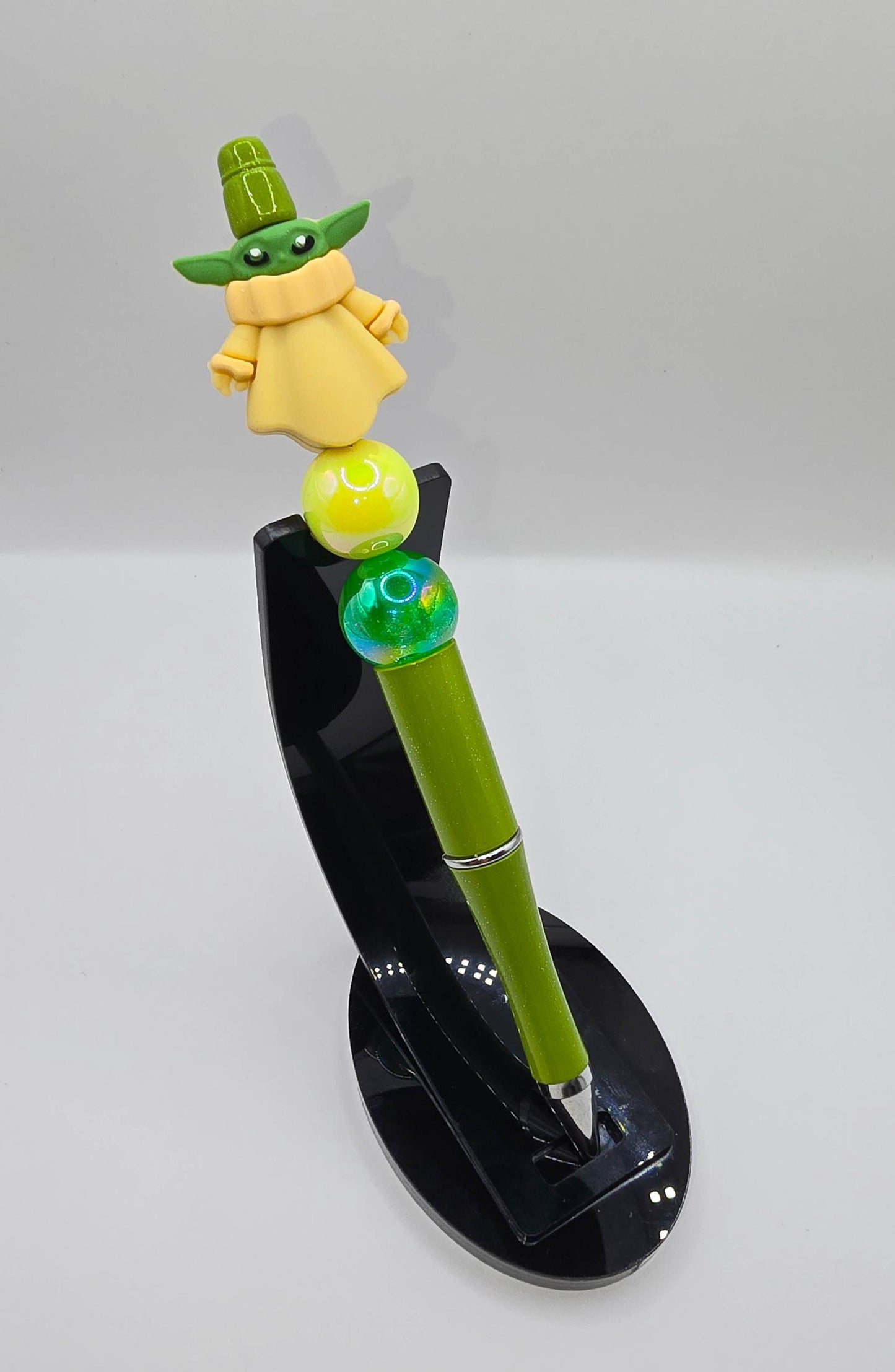 The Child Beaded Ballpoint Pen w/ Black Ink - Star Wars Grogu Baby Yoda Inspired Gift Idea - Silicone & Acrylic Beads and Plastic Pen