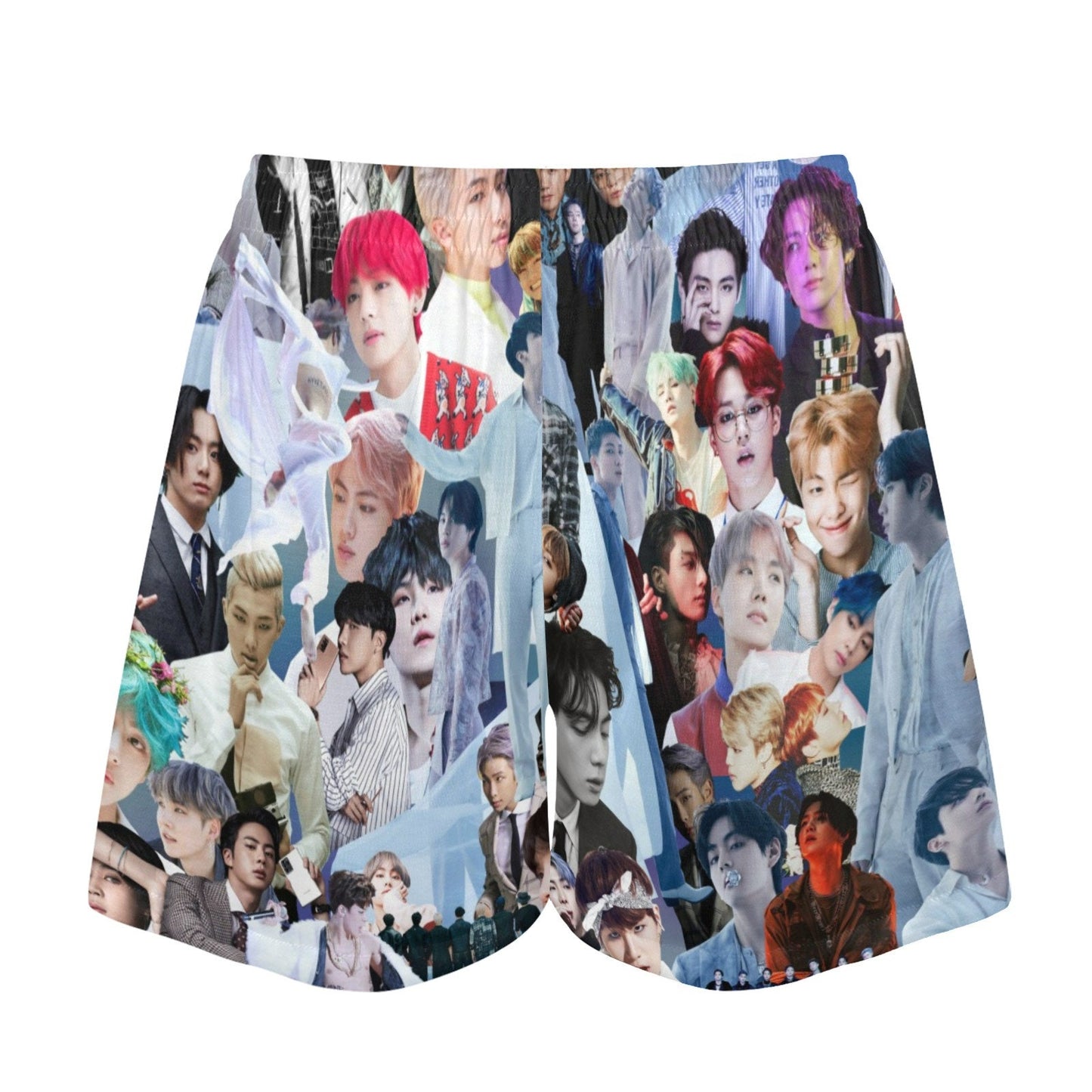 Gray BTS Collage Print Women's Pajama Shorts - K-Pop Inspired Sleepwear Loungewear - Jin Jimin JHope JungKook Suga RM V - Lounge Sleep