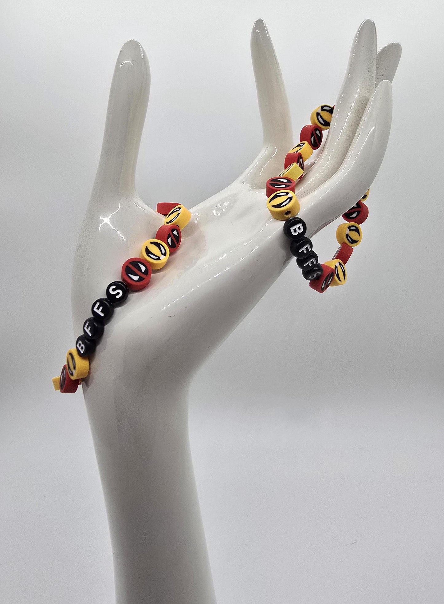 2 Piece Set DP & Logan Inspired BFF Friendship Bracelets - Clay and Plastic Letter Beads - Elastic - Superhero Jewelry