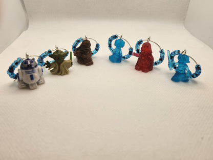 6 Pc Set Star Wars Figures Wine Charms - Darth Vader Princess Leia Luke Skywalker Chewbacca R2-D2 Yoda - Star Wars Pods - Drink Markers