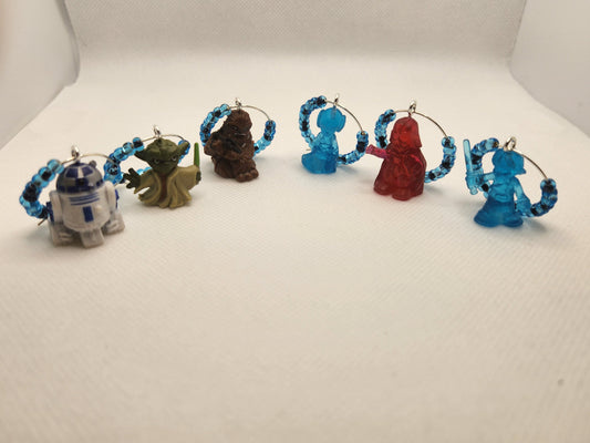 6 Pc Set Star Wars Figures Wine Charms - Darth Vader Princess Leia Luke Skywalker Chewbacca R2-D2 Yoda - Star Wars Pods - Drink Markers