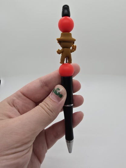 Freddy Beaded Ballpoint Pen - Freddy Krueger Nightmare on Elm Street Inspired Beadable Pens - Silicone Beads & Plastic Pen