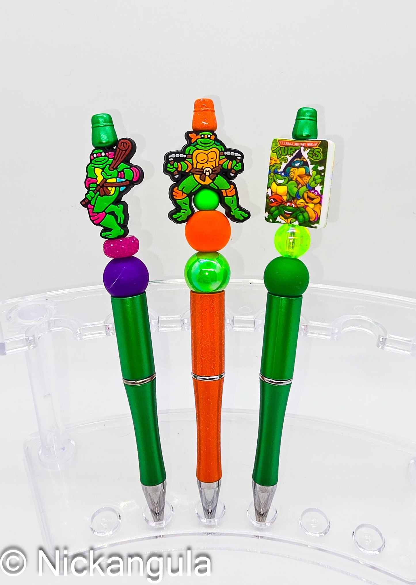 Turtles Beaded Ballpoint Pen w/ Black Ink - Ninja Inspired Gift - Silicone and Acrylic Beads & Plastic Pen - Stocking Stuffer - 80's 90's