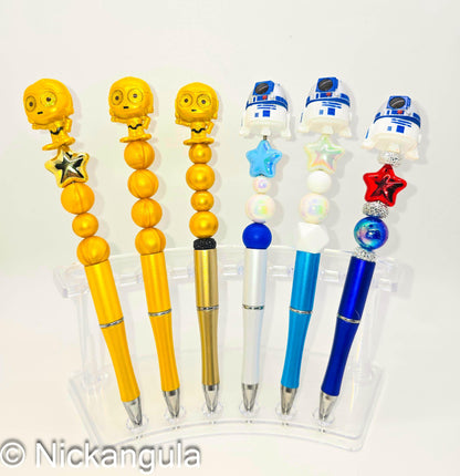 Droids of The Galaxy Beaded Ballpoint Pens - Star Wars Inspired Character Refillable Beadable Pen - C-3PO R2-D2 Threepio Artoo Detoo