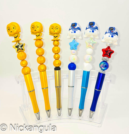 Droids of The Galaxy Beaded Ballpoint Pens - Star Wars Inspired Character Refillable Beadable Pen - C-3PO R2-D2 Threepio Artoo Detoo