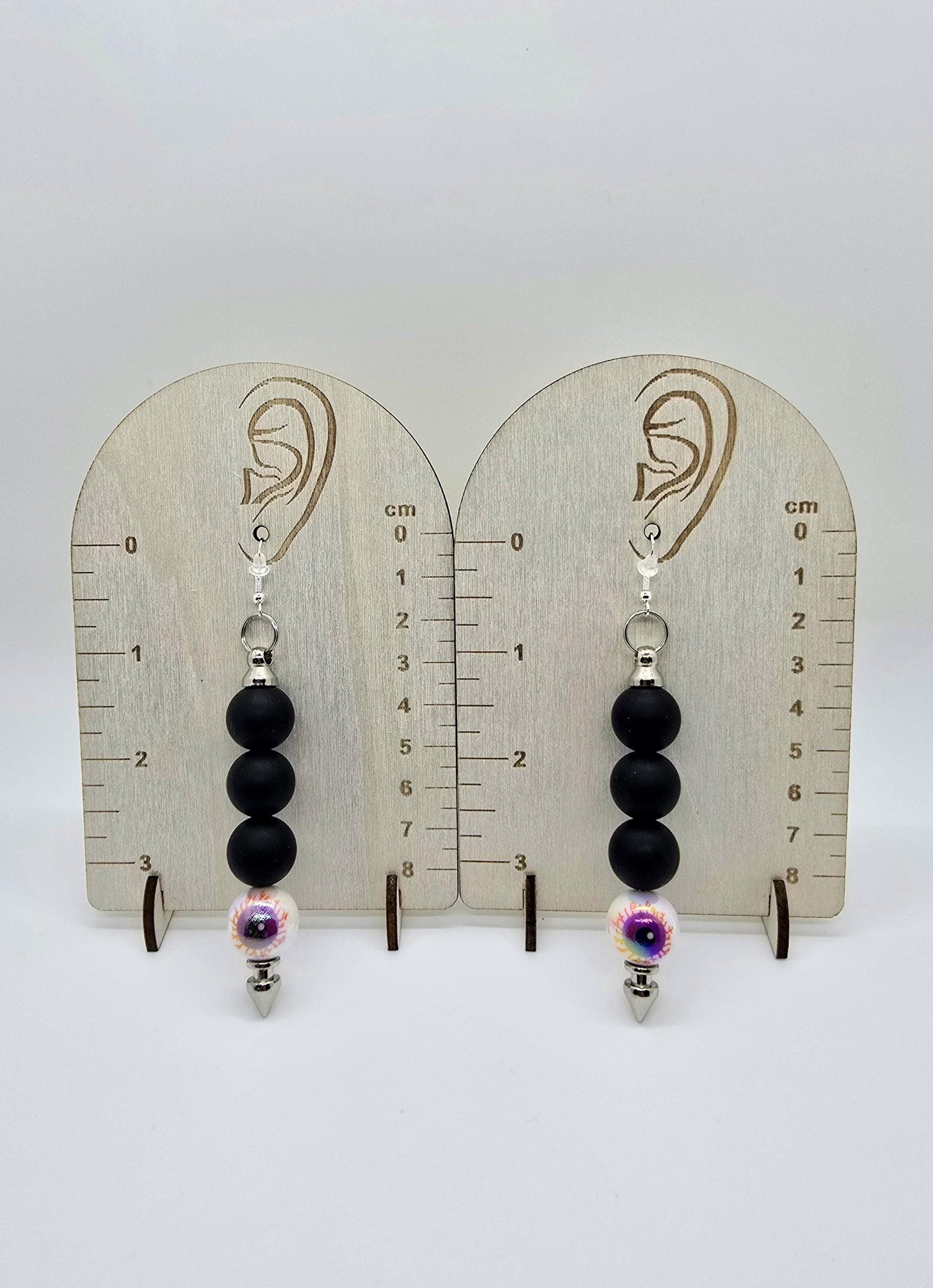5 Color Options - Eyeball Beaded Spike Bar Dangle Earrings - Goth Punk Horror Drop Earring- Eye Ball Jewelry Creepy