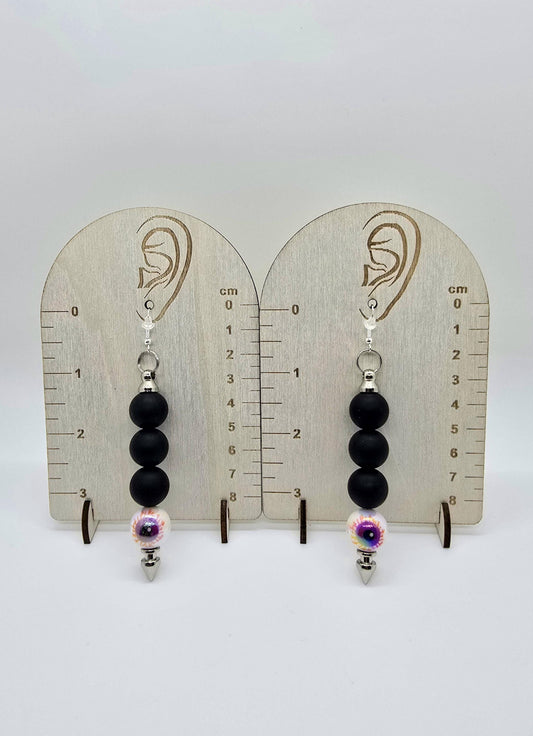 5 Color Options - Eyeball Beaded Spike Bar Dangle Earrings - Goth Punk Horror Drop Earring- Eye Ball Jewelry Creepy