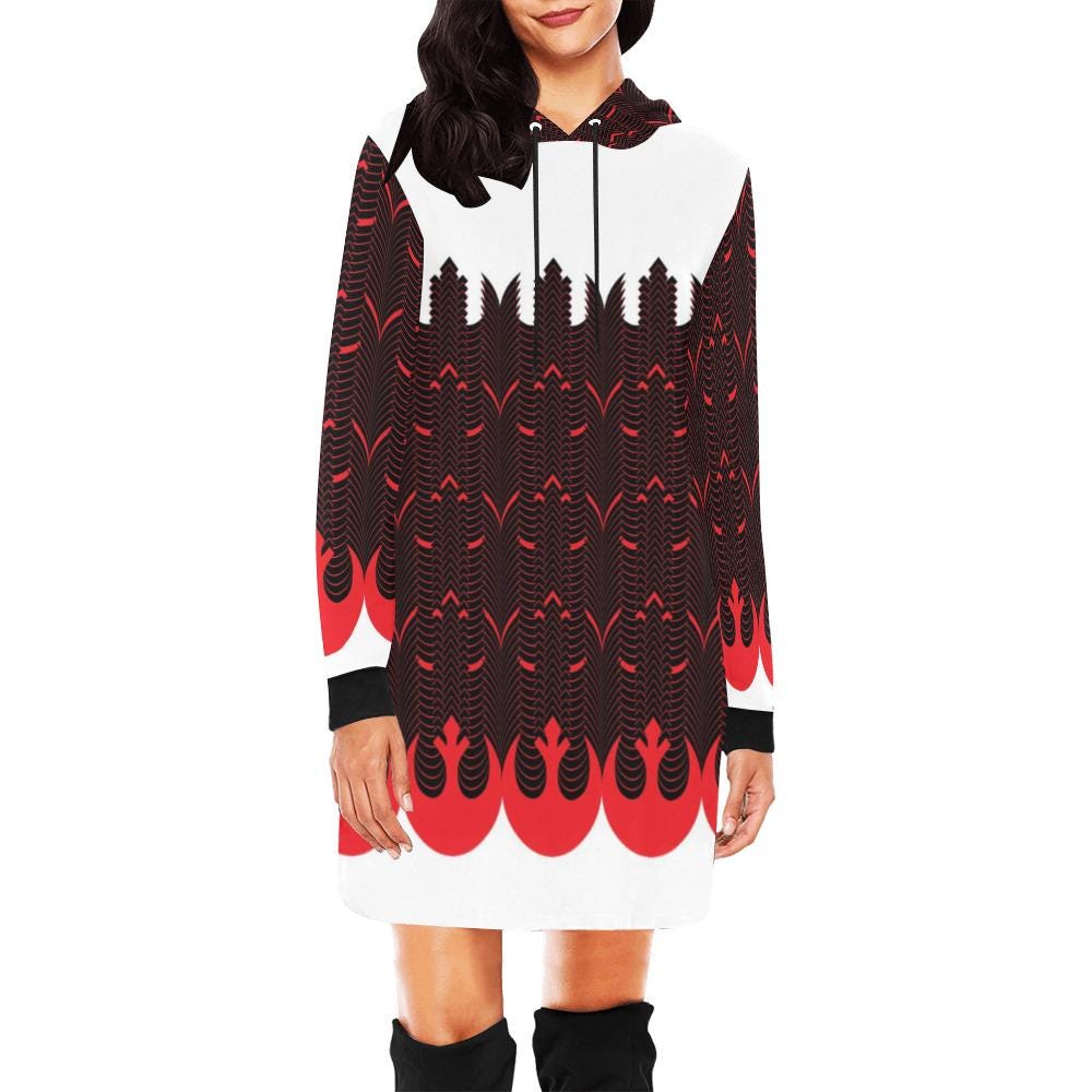 Rebel Starbird Allover Print Women's Pullover Hoodie Mini Dress- Star Wars Inspired Hooded Sweatshirt -Rebels Symbol - Rebellion Fashion