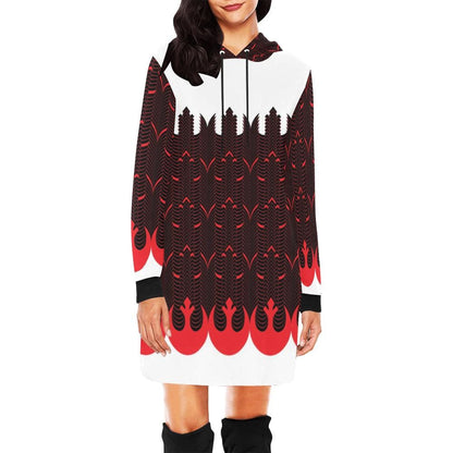 Rebel Starbird Allover Print Women's Pullover Hoodie Mini Dress- Star Wars Inspired Hooded Sweatshirt -Rebels Symbol - Rebellion Fashion