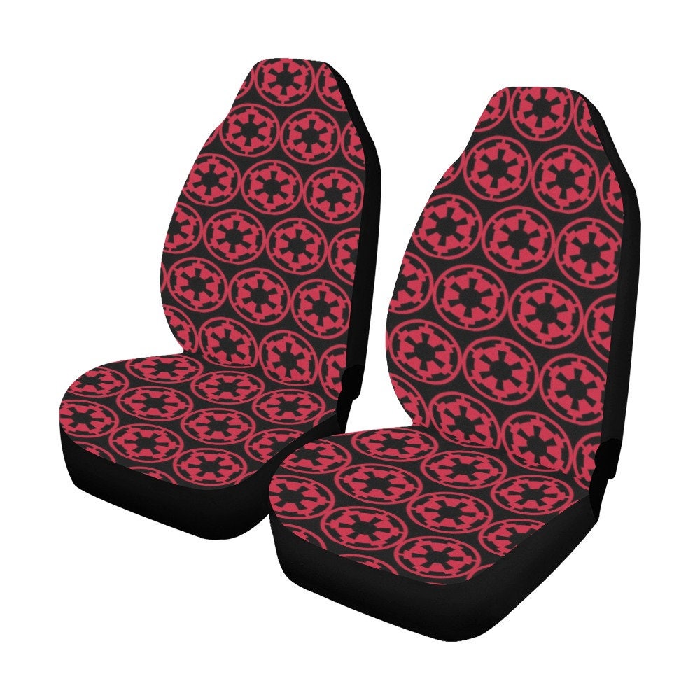 Small Red Imperial Cogs on Black 2 Piece Car Seat Cover Set - Star Wars Inspired Car Accessories- 501st - Geek Life - Washable