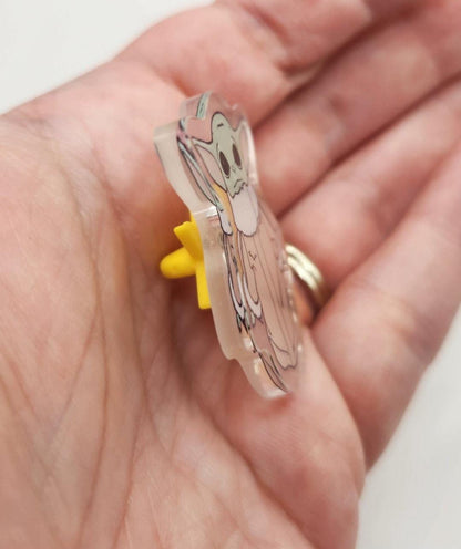 The Child 1.5" Clear Acrylic Pin w/ Yellow Star Silicone Back - Star Wars Grogu Baby Yoda Inspired Accessories - Geek Gift