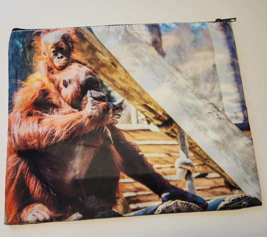 Orangutan Mom & Baby XL Zippered Cosmetic/Storage Bag - Animal Photography - Makeup - Art / School Supplies - Diaper Bag Organizer