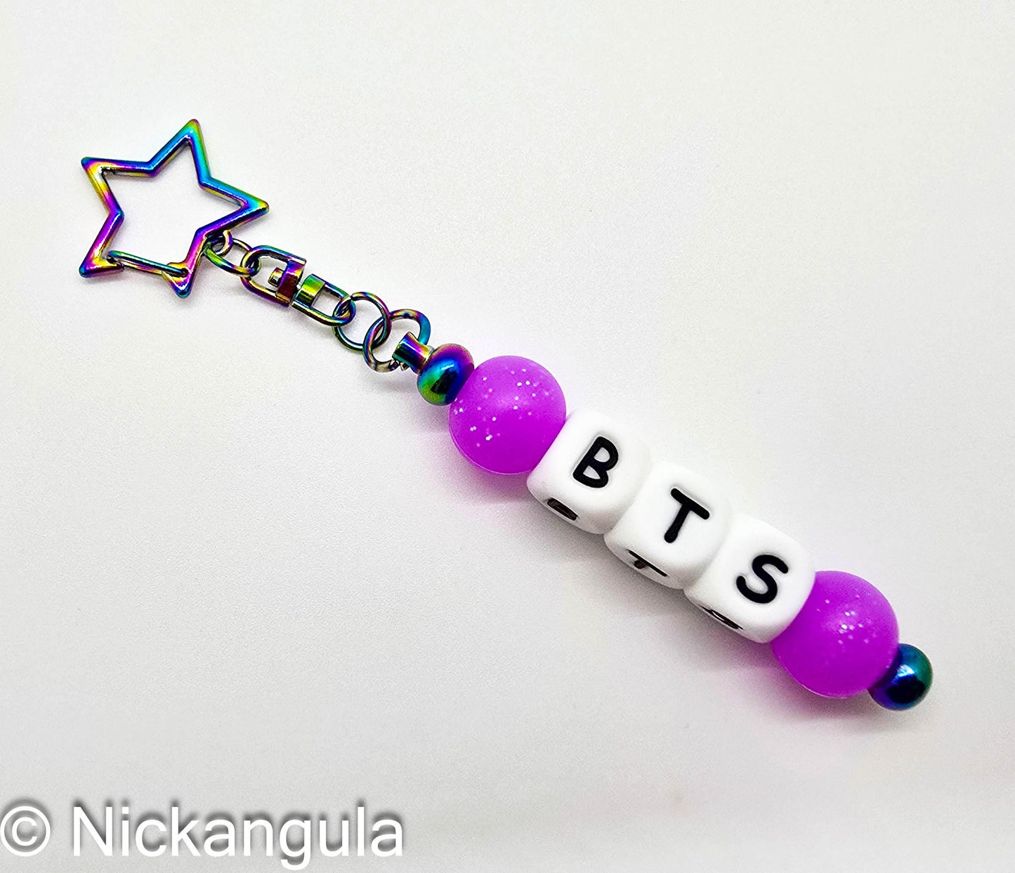 BTS ARMY Beaded Bag Charms on Star Clasp - K-Pop Inspired Purse Decoration - Stocking Stuffer Gift Idea - Letter Beads