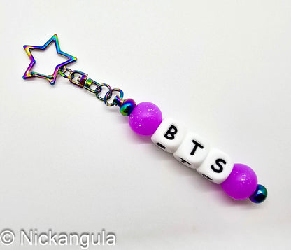 BTS ARMY Beaded Bag Charms on Star Clasp - K-Pop Inspired Purse Decoration - Stocking Stuffer Gift Idea - Letter Beads