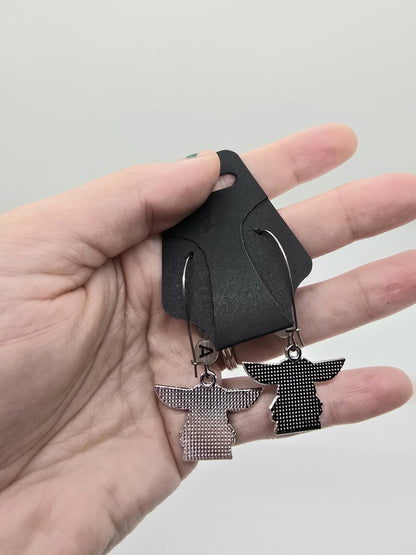 Baby Yoda Glow In The Dark Letter Beads & Enamel Charms on Stainless Steel Earring Hooks - Star Wars Grogu Inspired Jewelry