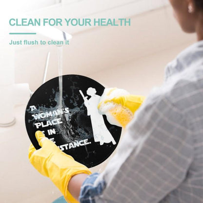 A Woman's Place Is In The Resistance Leia Silhouette 7.9" Tempered Glass Cutting Board - Star Wars Princess Leia Inspired Kitchen Gift