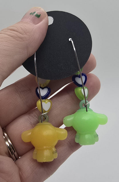 Cute Puppy Dog Silicone Charms on Stainless Steel Kidney-shaped Dangle Earring Hooks - Pompompurin Cute Beaded Drop Earrings Jewelry