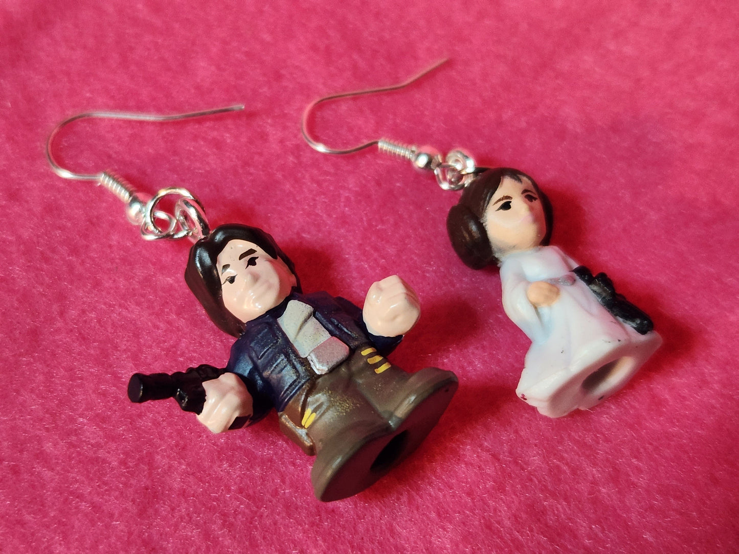 Han & Leia Dangle Earrings - Star Wars Pods Figure Toy Jewelry - Han Solo Leia Organa - Cute Couple Jewelry - Geek Fashion - Upcycled Toys
