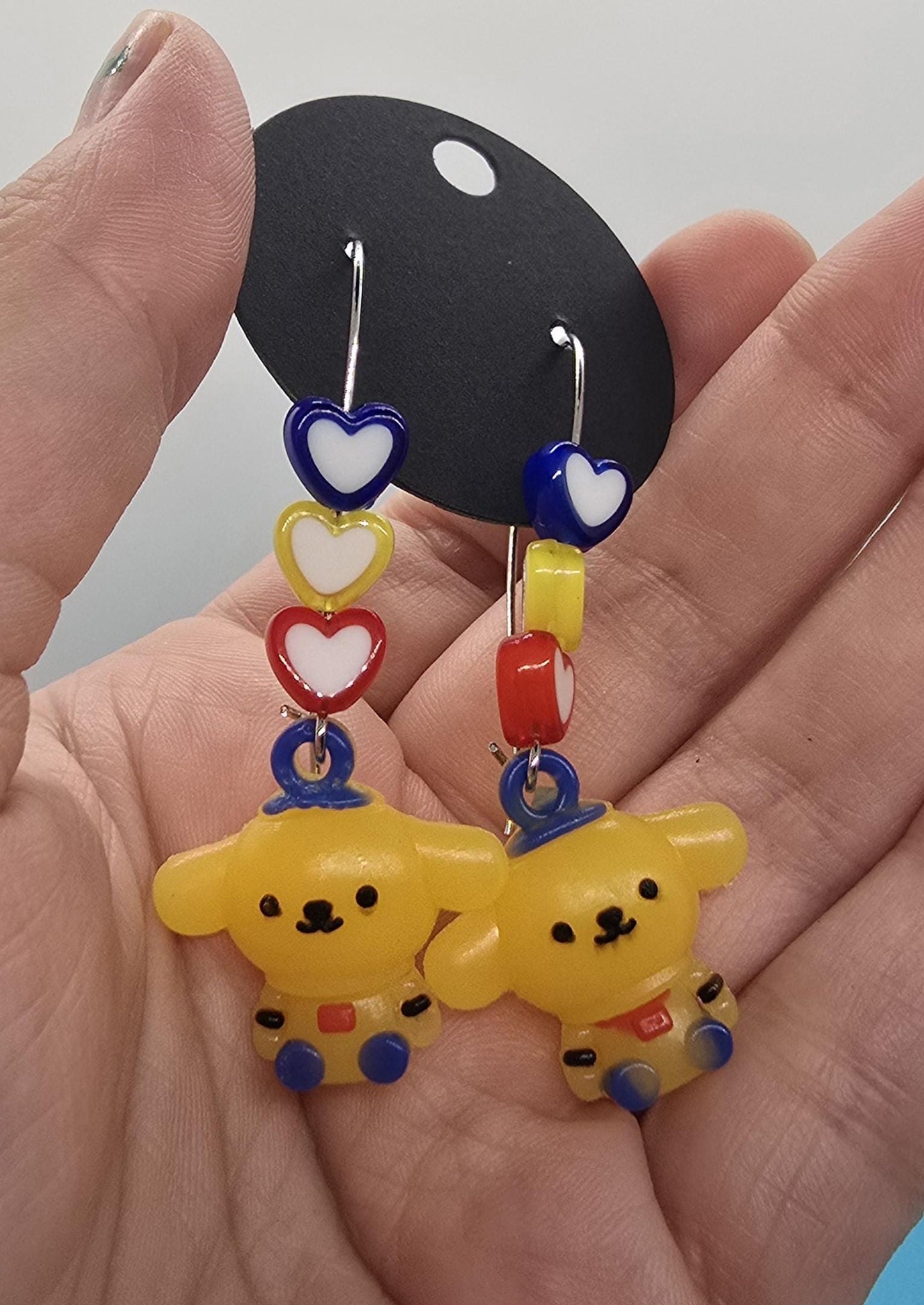 Cute Puppy Dog Silicone Charms on Stainless Steel Kidney-shaped Dangle Earring Hooks - Pompompurin Cute Beaded Drop Earrings Jewelry
