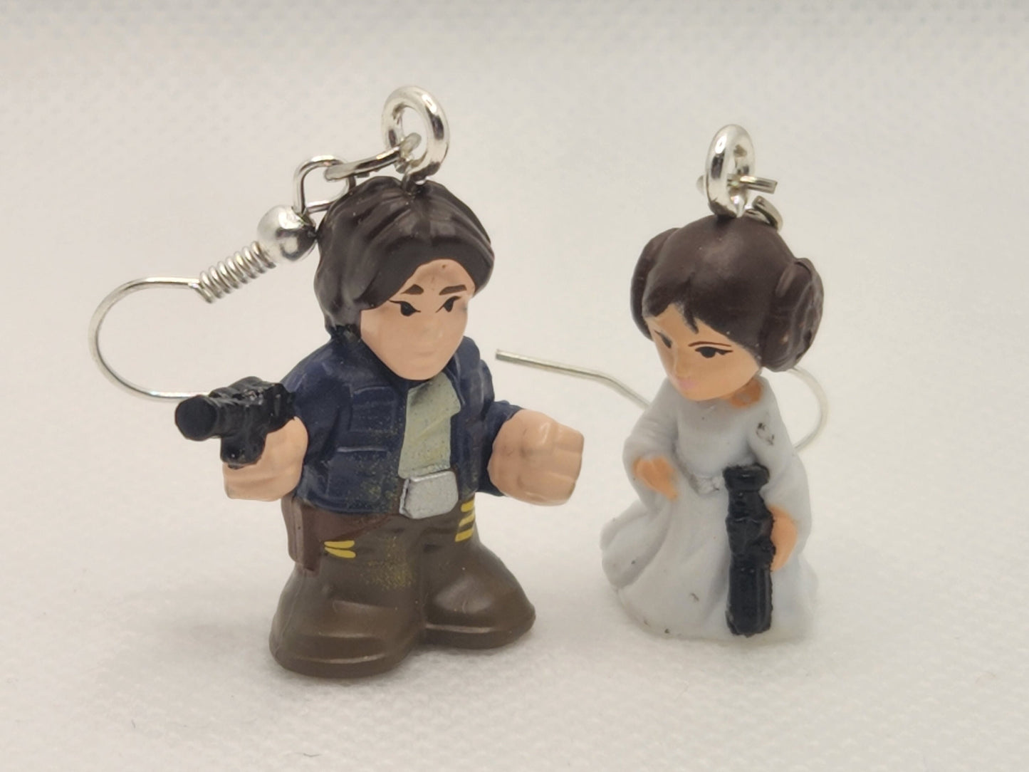 Han & Leia Dangle Earrings - Star Wars Pods Figure Toy Jewelry - Han Solo Leia Organa - Cute Couple Jewelry - Geek Fashion - Upcycled Toys