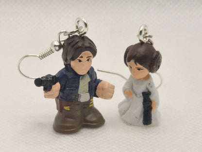 Han & Leia Dangle Earrings - Star Wars Pods Figure Toy Jewelry - Han Solo Leia Organa - Cute Couple Jewelry - Geek Fashion - Upcycled Toys