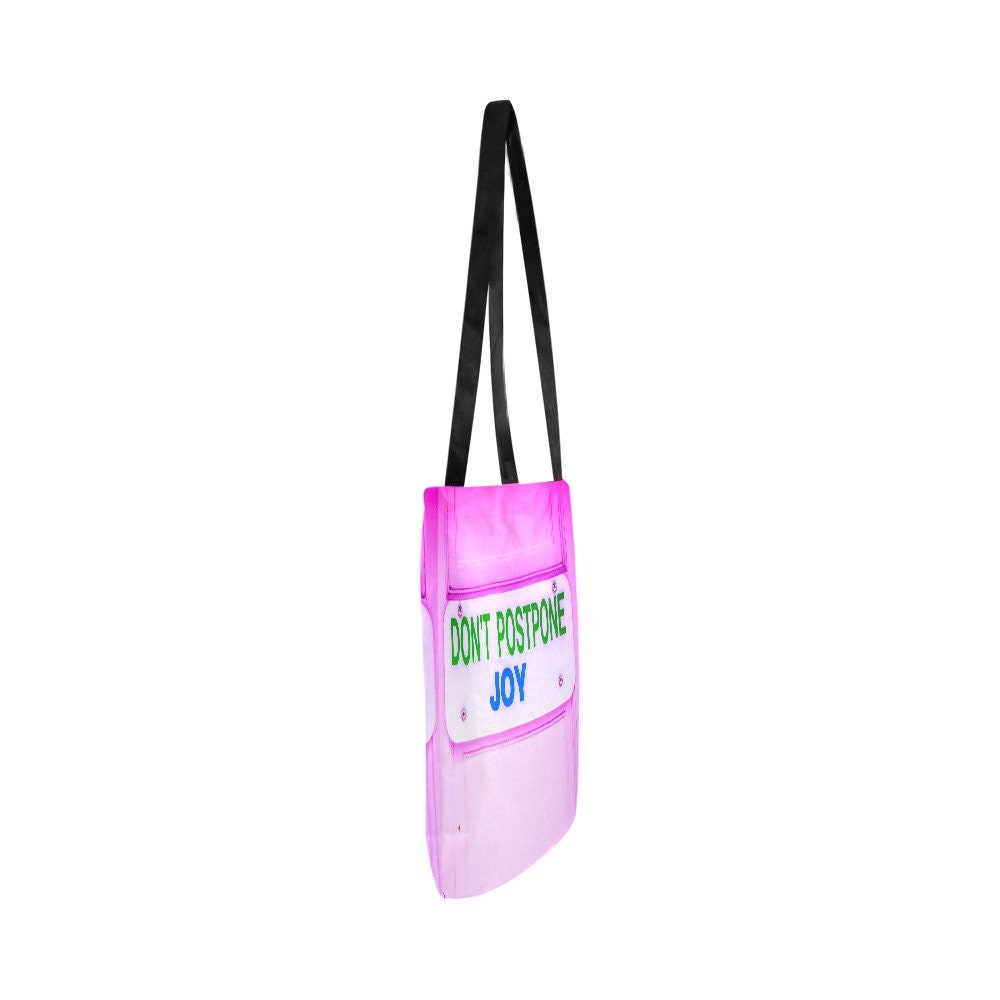 Don't Postpone Joy Reusable Shopping Tote Bag - Shoulder Strap - Eco-Friendly - Coney Island Amusment Park - Grocery Bag - Pink Fashion Tote
