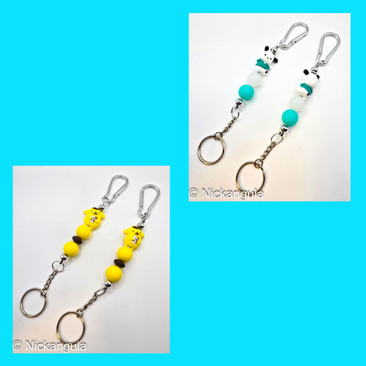 Pompompurin or Pochacco Dogs Beaded Keychains on Carabiner - Cute Purse Decoration - Stocking Stuffer Gift Idea - Keyring - Sanrio Inspired Bag Charm