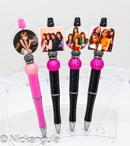 BLACKPINK Beaded Ballpoint Pen w/ Black Ink - K-Pop Girl Group Inspired Gift - Silicone and Acrylic Beads & Plastic Pen - Stocking Stuffer