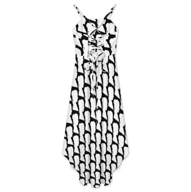 Princess Leia Side Profile Silhouette High-Low Spaghetti Strap Dress - Star Wars Inspired Fashion - Star Wars Wedding - Rebel - Black White