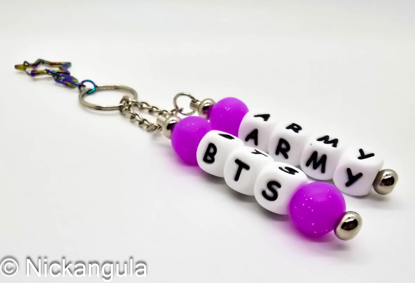 BTS ARMY Beaded Bag Charms on Star Clasp - K-Pop Inspired Purse Decoration - Stocking Stuffer Gift Idea - Letter Beads