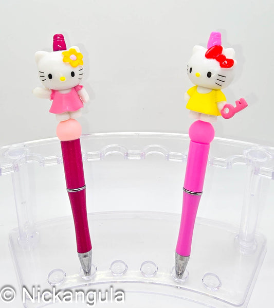Hello Kitty Figurine Beaded Ballpoint Pens - Sanrio Inspired Beadable Pens - Silicone Beads & Plastic Pen