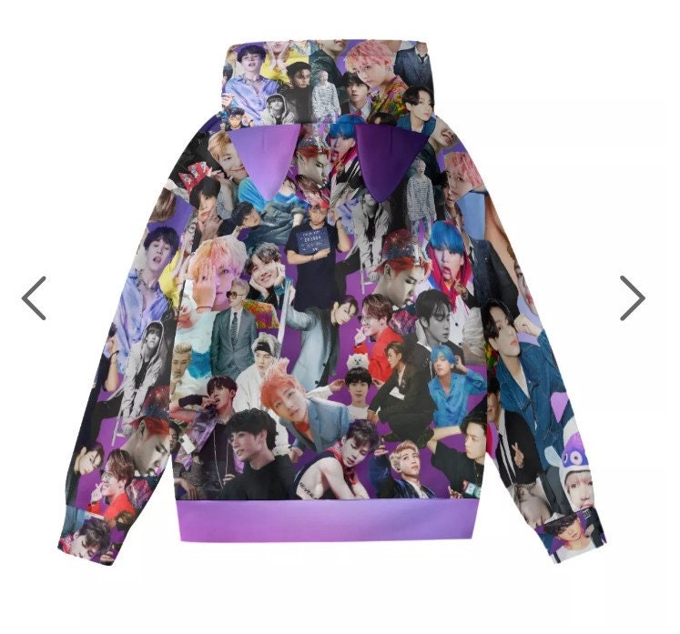 BTS Collage Print Lightweight Cat Ear Hoodie - K-Pop Fashion - Lightweight Pullover Hooded Sweatshirt - Jin Jimin Jung Kook V Rm Suga JHope