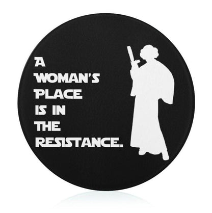 A Woman's Place Is In The Resistance Leia Silhouette 7.9" Tempered Glass Cutting Board - Star Wars Princess Leia Inspired Kitchen Gift