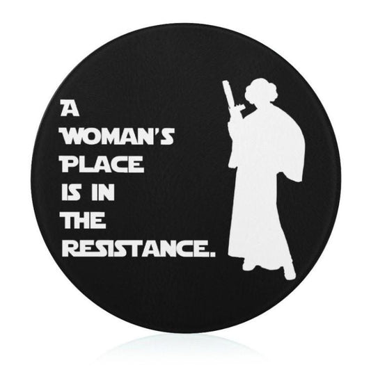 A Woman's Place Is In The Resistance Leia Silhouette 7.9" Tempered Glass Cutting Board - Star Wars Princess Leia Inspired Kitchen Gift