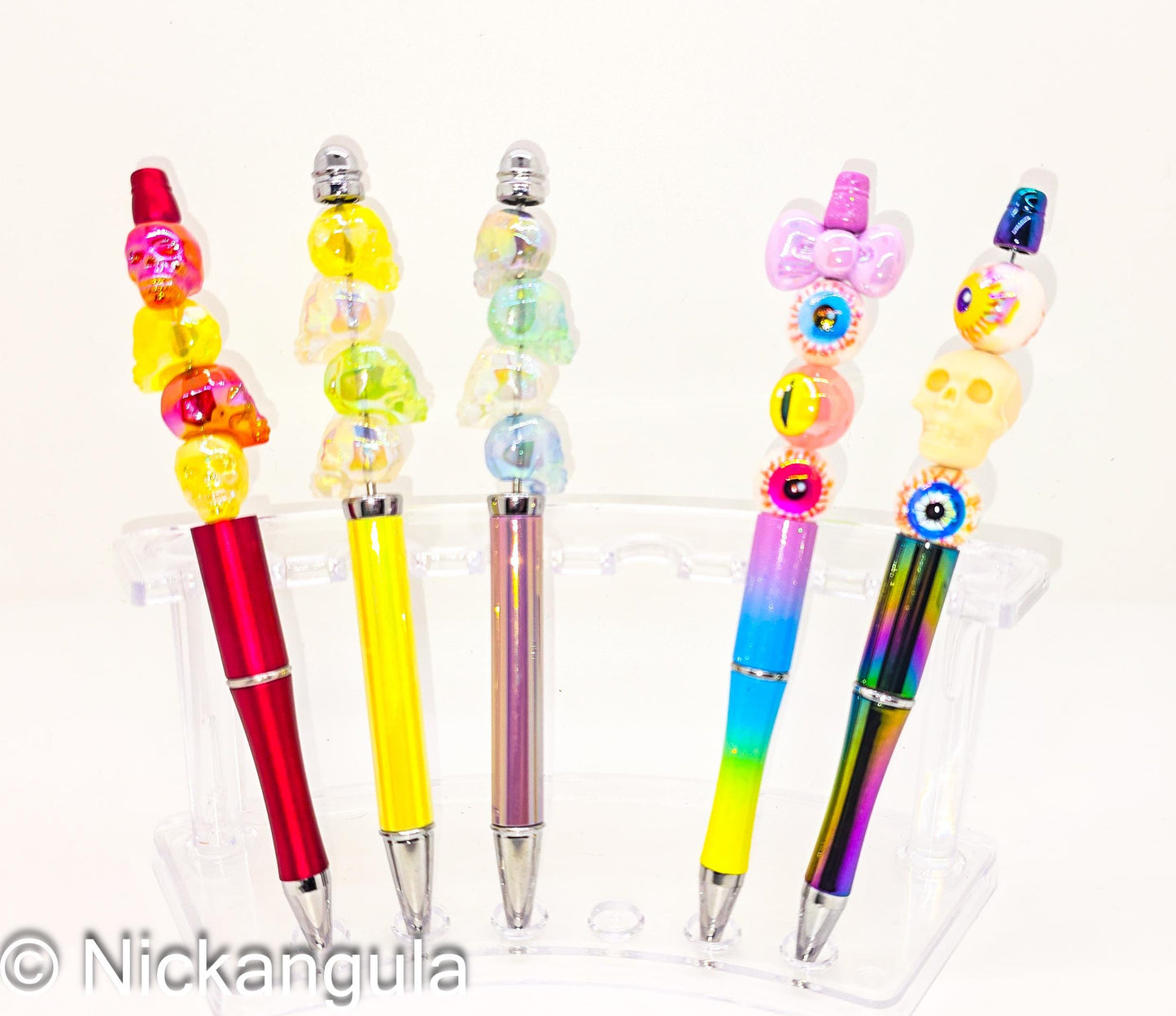 Skulls and Eyeballs Creepy Cute Beaded Ballpoint Pen - Strange Horror Inspired Pens - Silicone and Acrylic Beads & Plastic Pen - Eyes