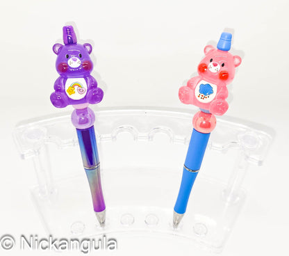 Translucent Care Bears Inspired Beaded Ballpoint Pens - 80's Kid Office Coworker School Gift - Care Bear Acrylic Figure Beads