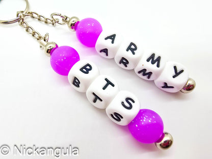 BTS ARMY Beaded Bag Charms on Star Clasp - K-Pop Inspired Purse Decoration - Stocking Stuffer Gift Idea - Letter Beads