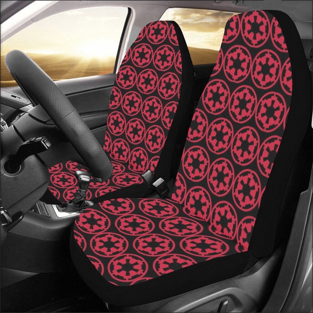 Small Red Imperial Cogs on Black 2 Piece Car Seat Cover Set - Star Wars Inspired Car Accessories- 501st - Geek Life - Washable