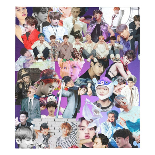 Multiple Sizes - BTS Collage Print Quilt - Bangtan Boys K-Pop Inspired Home Decor - Throw Blanket - Jin Jimin J-Hope V Suga RM JungKook