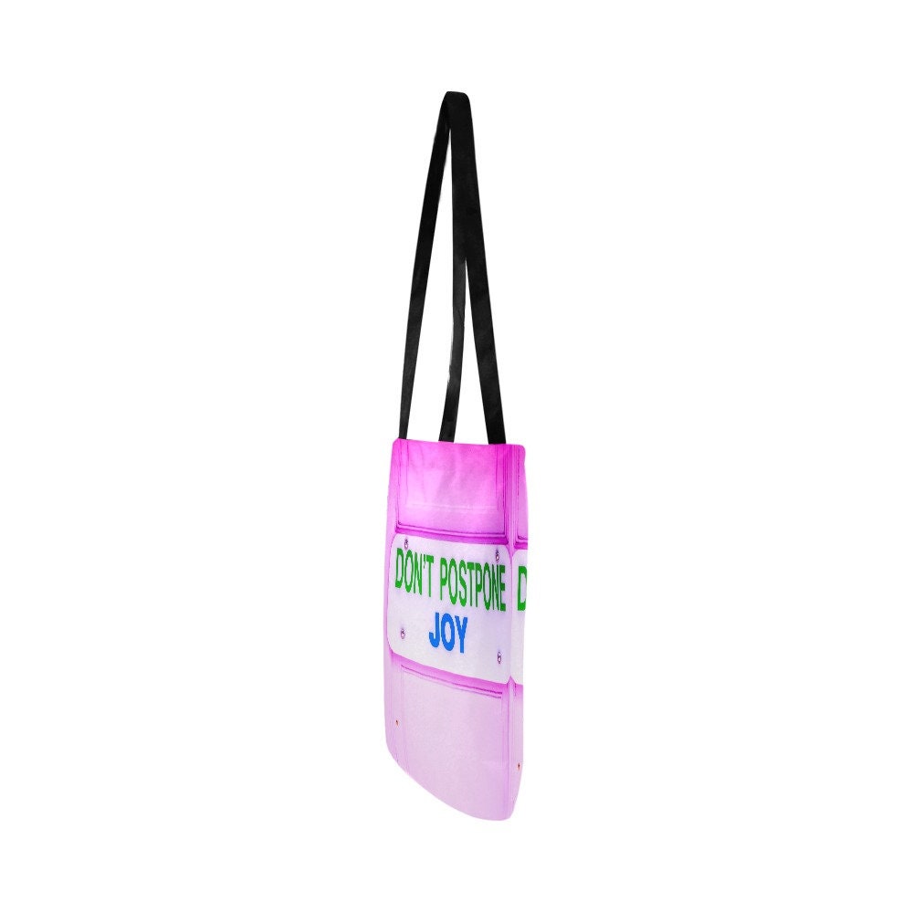 Don't Postpone Joy Reusable Shopping Tote Bag - Shoulder Strap - Eco-Friendly - Coney Island Amusment Park - Grocery Bag - Pink Fashion Tote