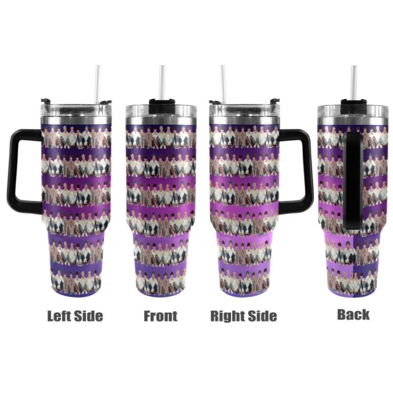 BTS Stripes 40 oz Tumbler w/ Handle - Insulated - Hot or Cold - Water - Coffee - Travel Mug - Durable Stainless Steel - Straw Included