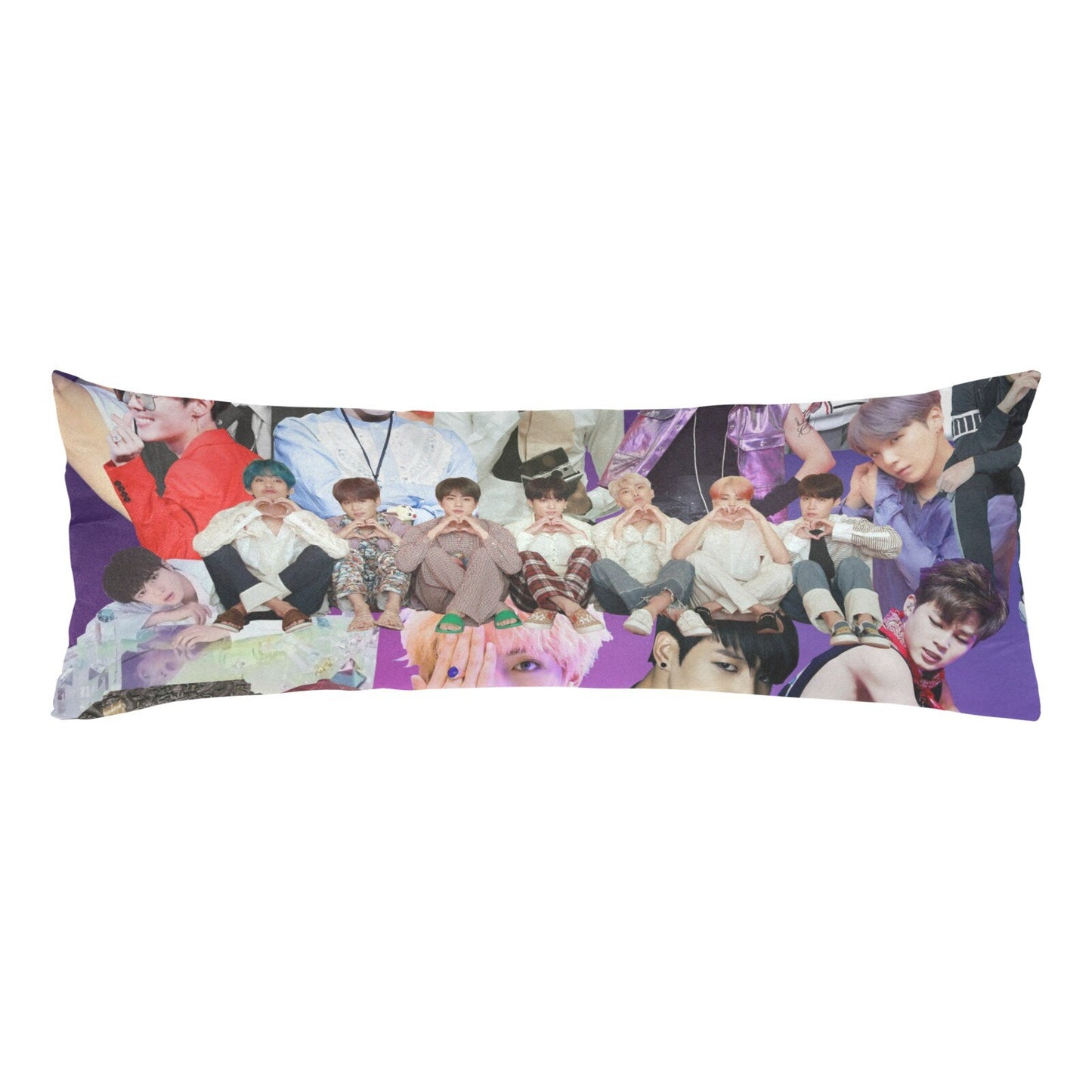 Two Sided Design BTS Collage 54" x 20" Zippered Body Pillow Case - Bedroom Home Decor - Cover Only - Jin Jimin JHOPE Jungkook RM V Suga