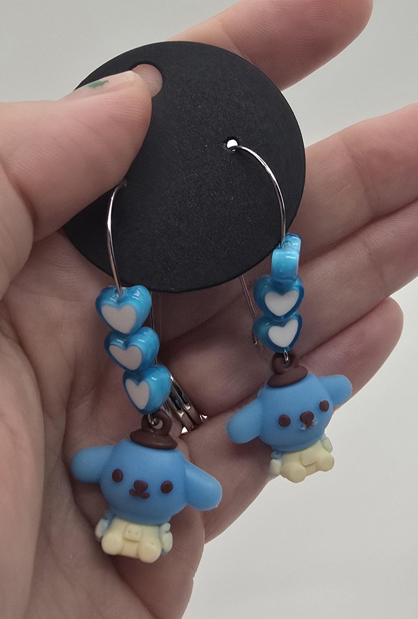 Cute Puppy Dog Silicone Charms on Stainless Steel Kidney-shaped Dangle Earring Hooks - Pompompurin Cute Beaded Drop Earrings