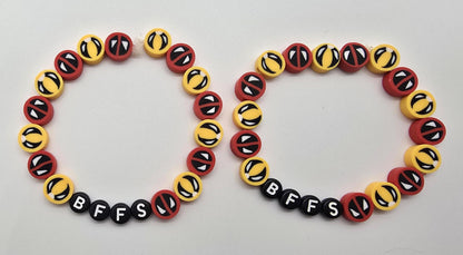 2 Piece Set DP & Logan Inspired BFF Friendship Bracelets - Clay and Plastic Letter Beads - Elastic - Superhero Jewelry