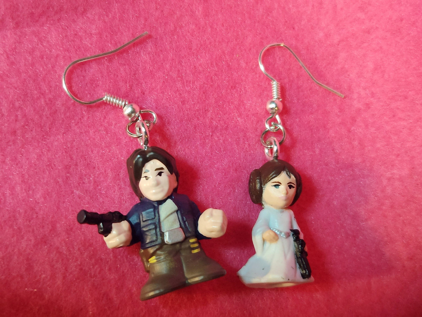 Han & Leia Dangle Earrings - Star Wars Pods Figure Toy Jewelry - Han Solo Leia Organa - Cute Couple Jewelry - Geek Fashion - Upcycled Toys