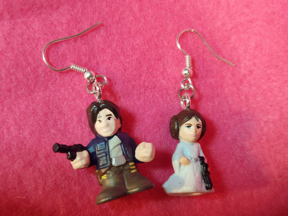 Han & Leia Dangle Earrings - Star Wars Pods Figure Toy Jewelry - Han Solo Leia Organa - Cute Couple Jewelry - Geek Fashion - Upcycled Toys
